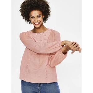 BODEN Light Pink Crochet Inlet Cleo Broderie Jersey Top - Size - 18
